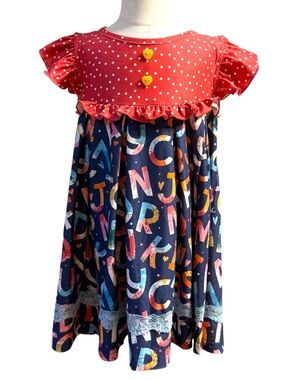 Cheeky Plum Girls Alphabet Print Ruffle Tunic Top Size 8Y Red Polka Dot Boutique